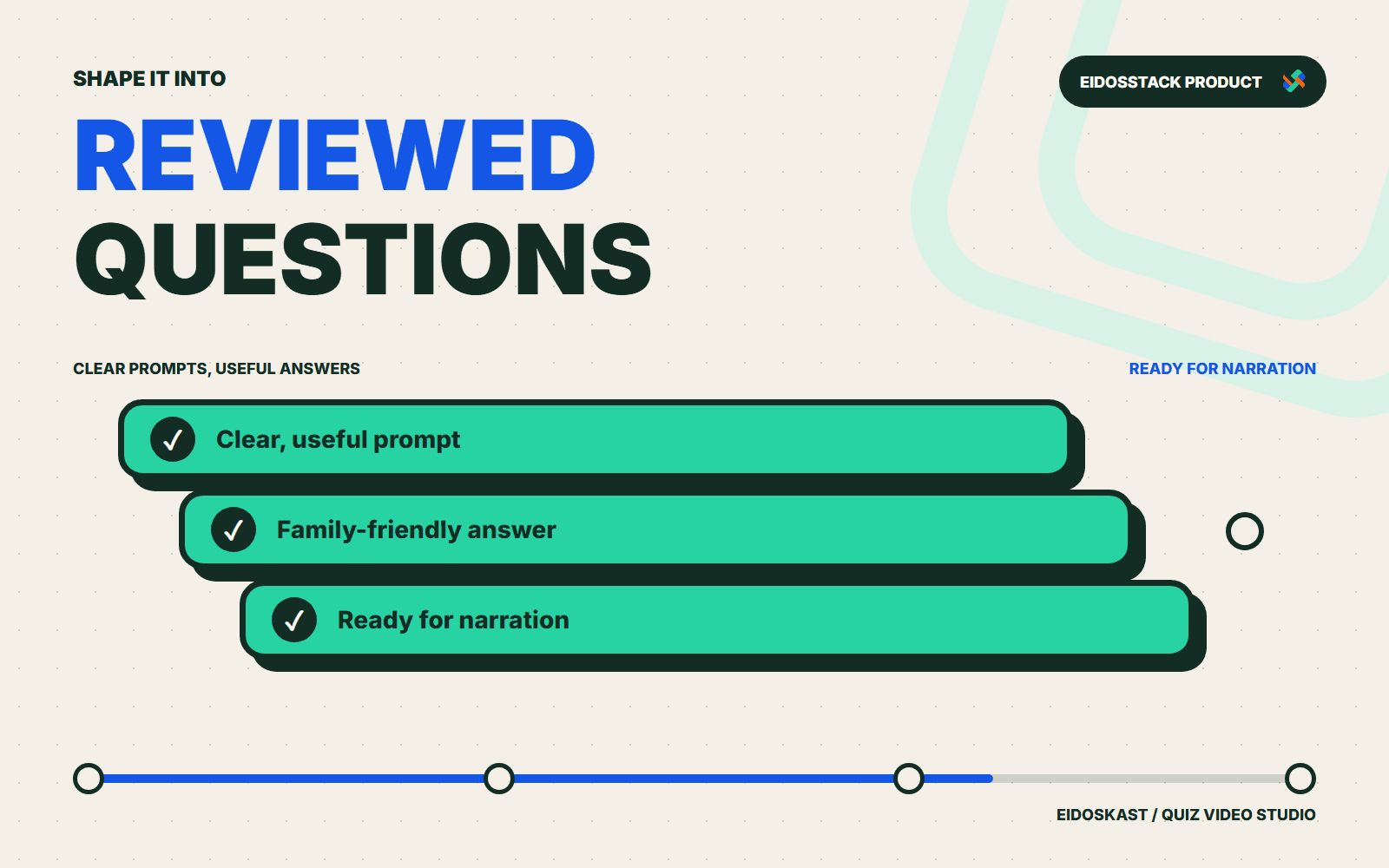 EidosKast quiz episode pipeline from question review through publishing